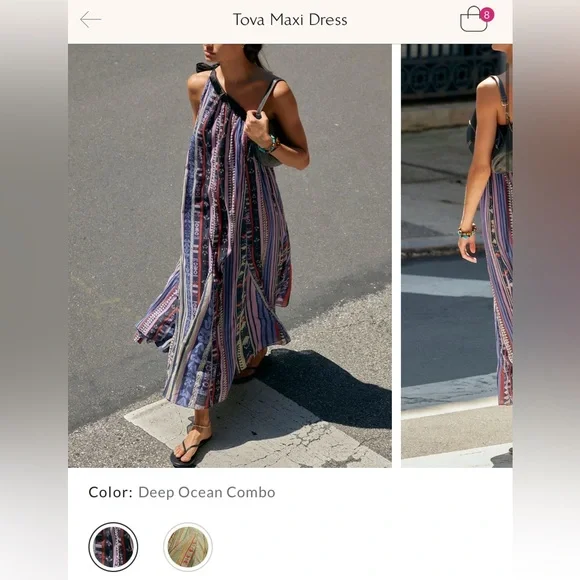 NWOT Free People Tova Maxi Dress - deep ocean combo - large - Picture 6 of 9